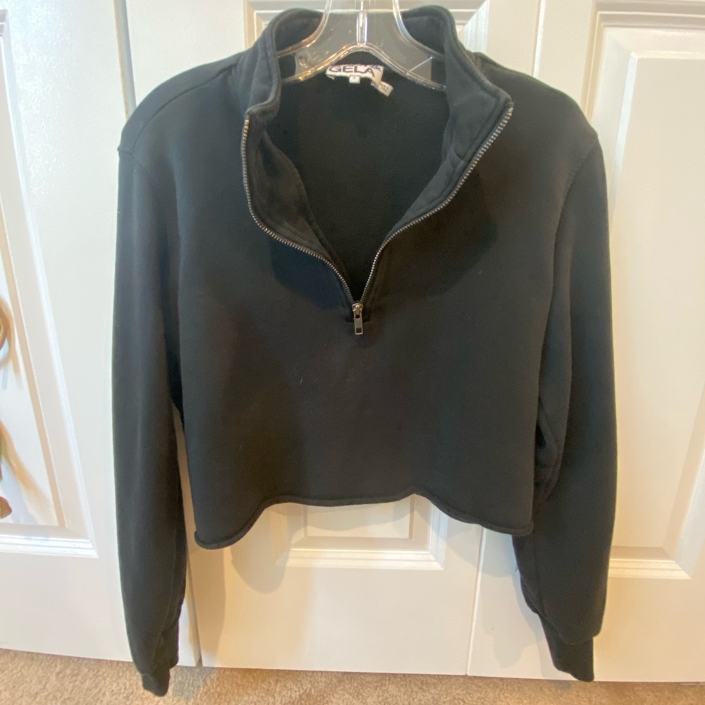 Cotton quarter zip cropped pullover from Pam & Gela